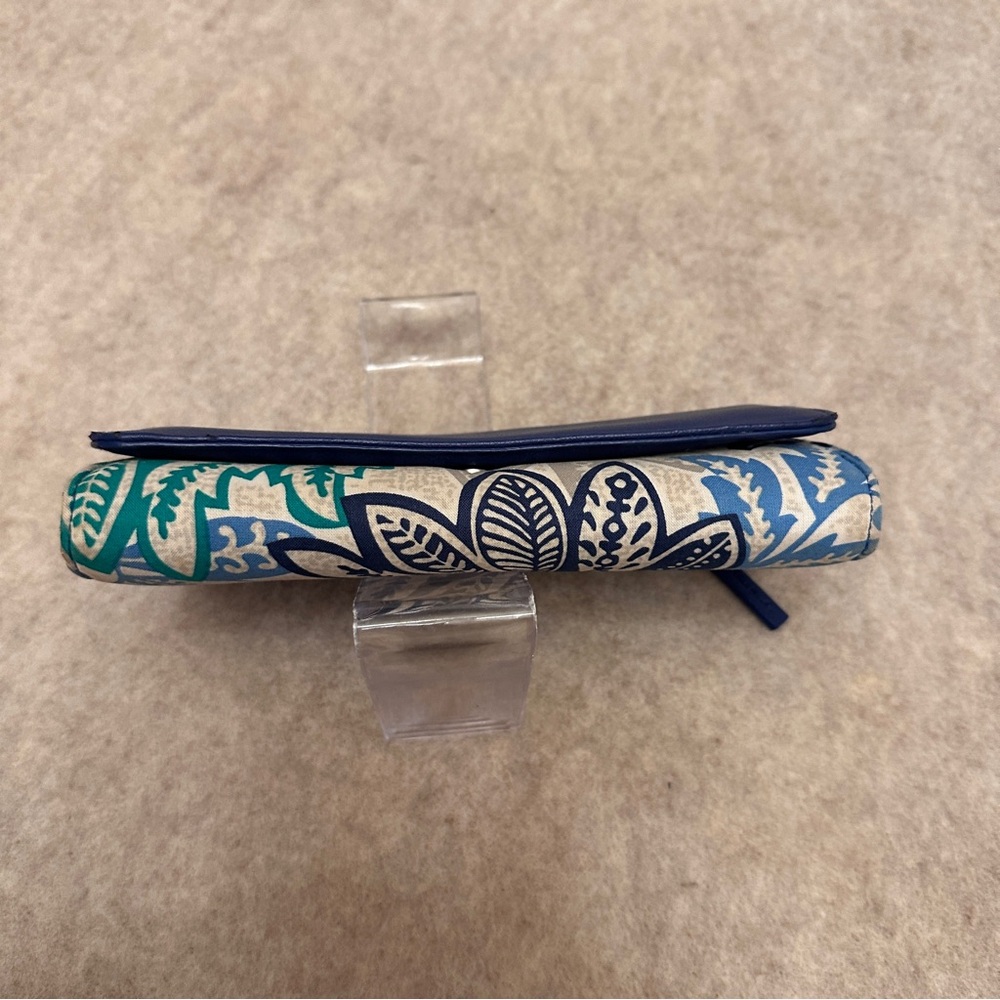 Vera Bradley Blue Leather Floral Fabric Long Accordion Snap Wallet - Picture 13 of 15